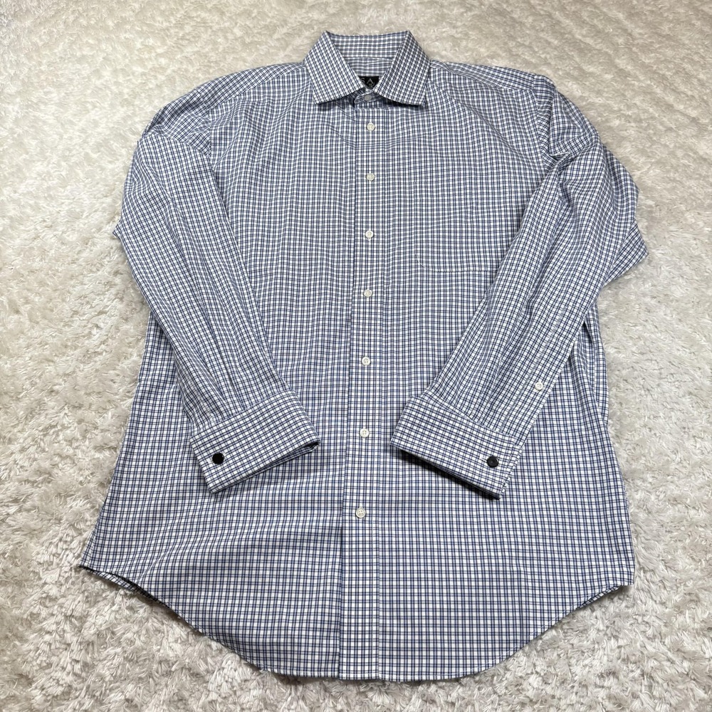 Jos A Bank Shirt Mens 16 34 Plaid Tailored Fit Dress Executive Work Cuff Links